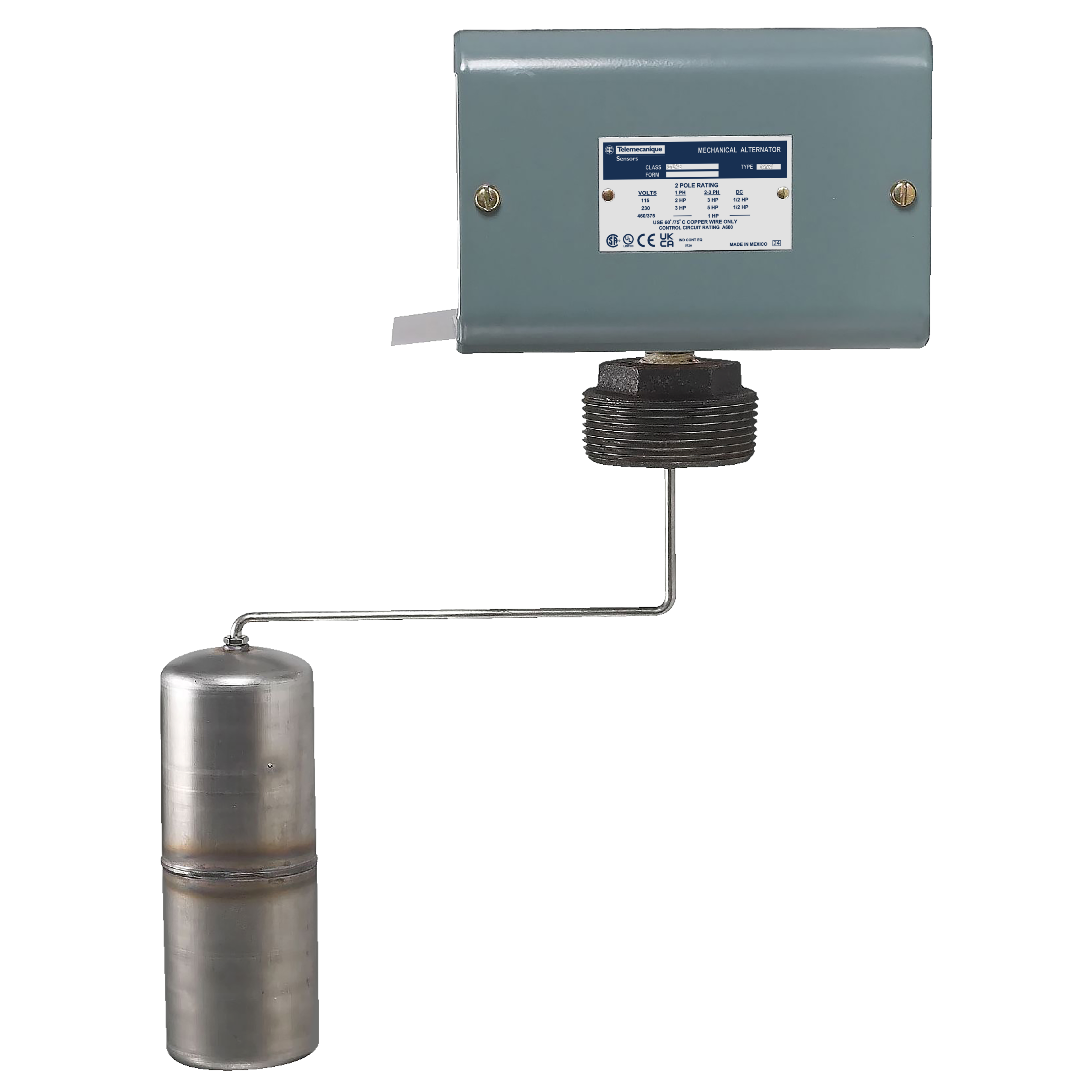 Mechanical alternator, Square D Pumptrol, mech closed tank, NEMA 1, screw in bushing, 4 NC DPST DB contacts