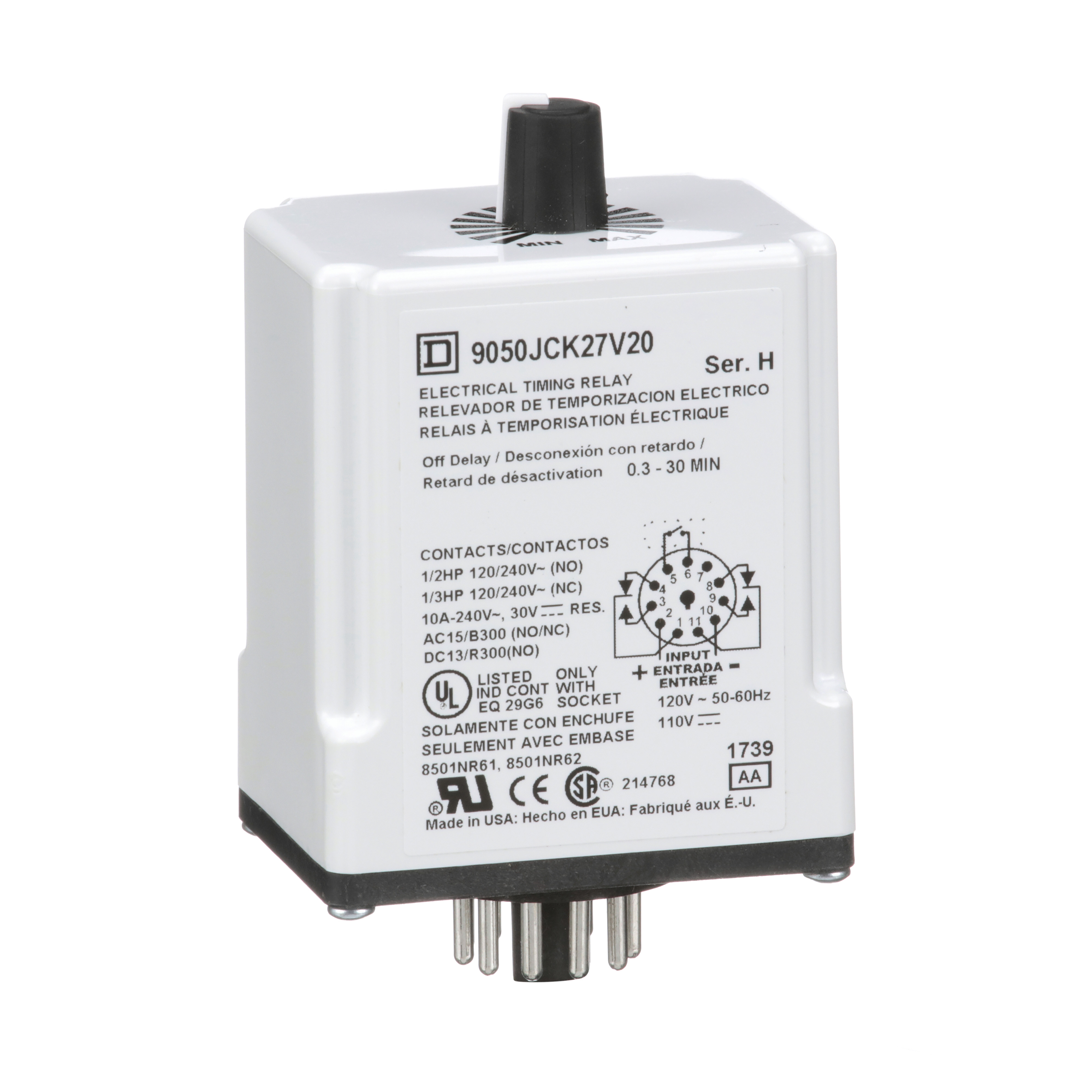 Timer, Harmony 9050 JCK, off delay, adjustable time, 0.3 to 30 minutes, 10A, 240V AC, 120V AC/110V DC