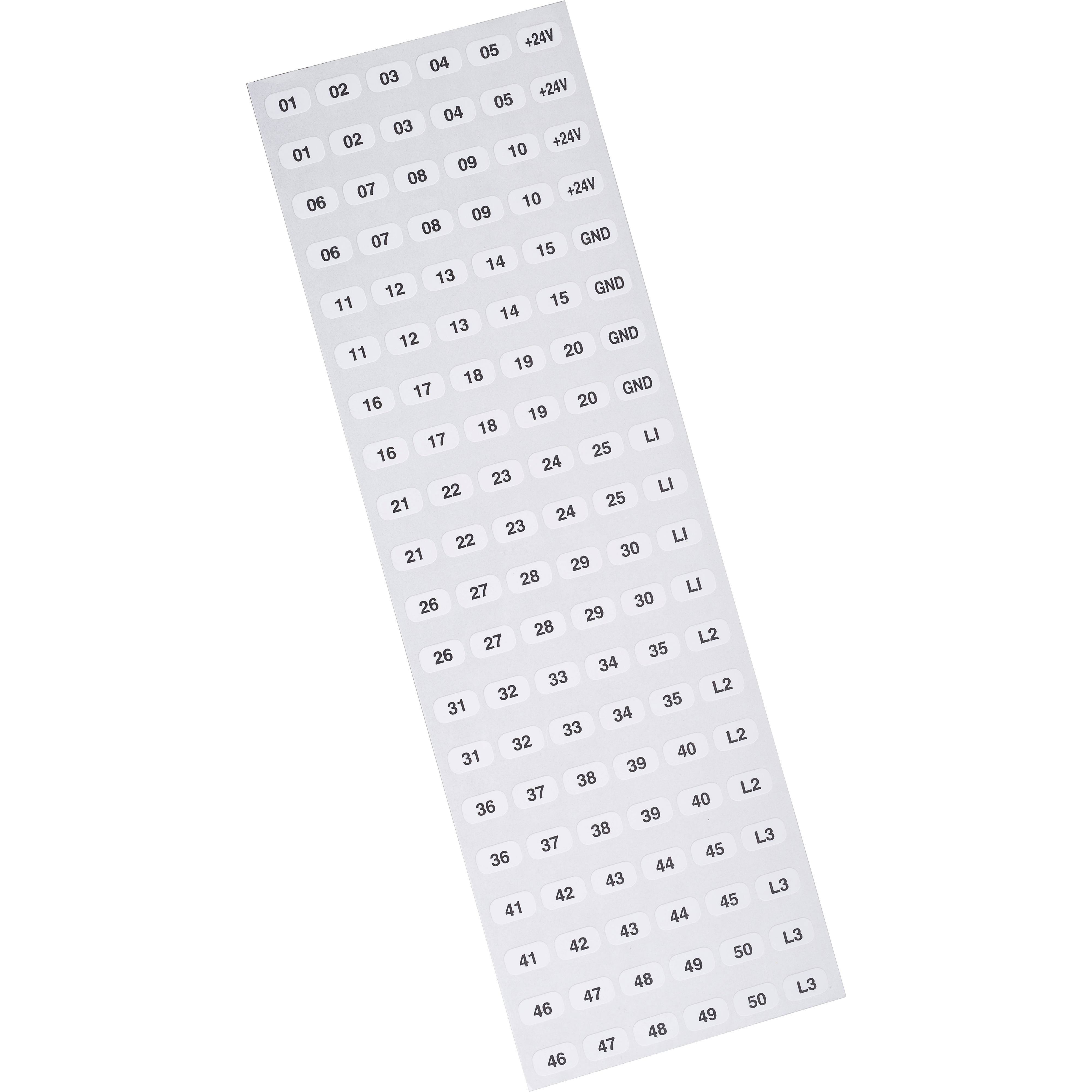 Terminal block, Linergy, marking tabs, numbered 1 to 50, for 9080GR6, 9080GD6 or 9080GT6 terminal blocks