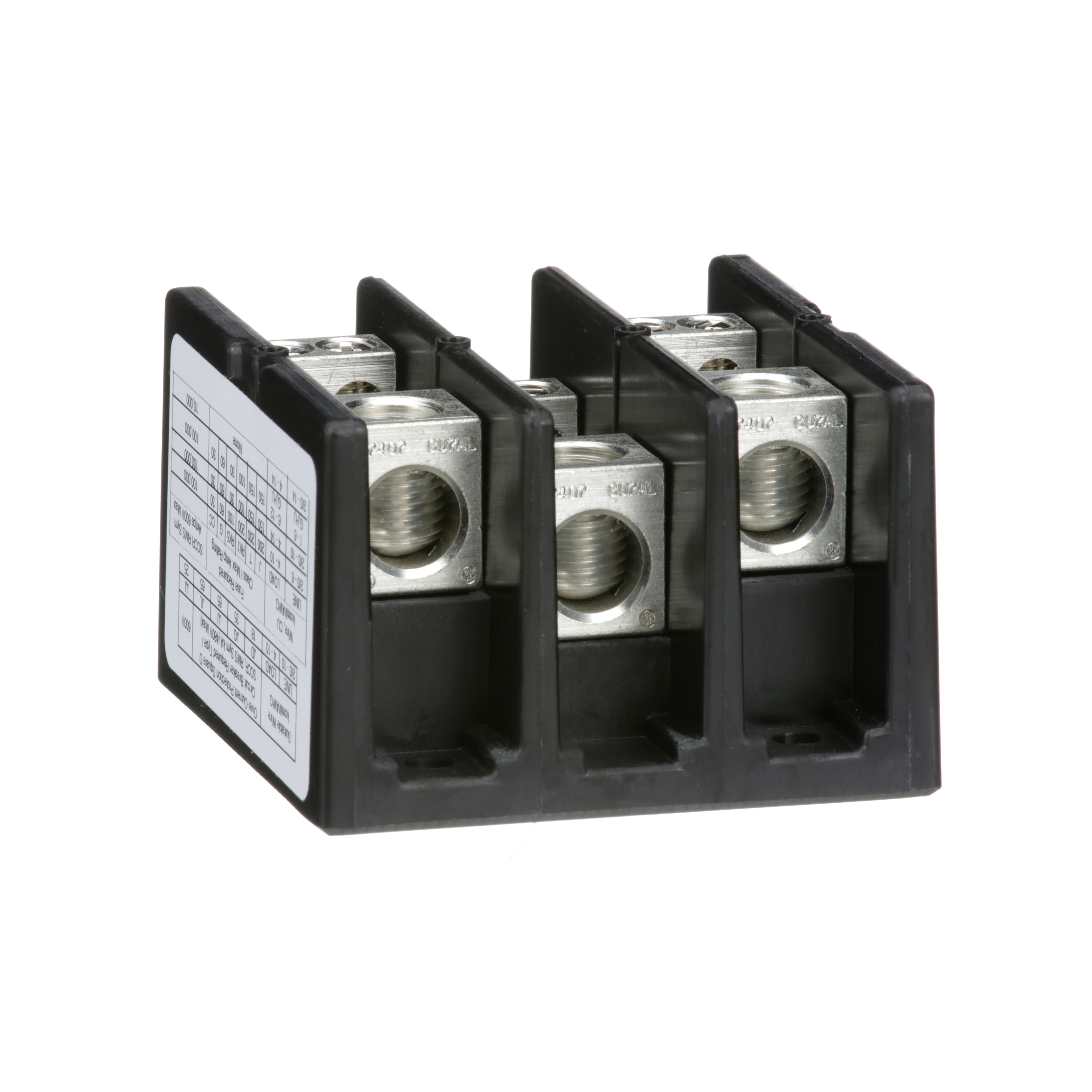 Power distribution block, Linergy, 3 pole, 1 line, 4 load, 175A Cu, 135A Al, 600V