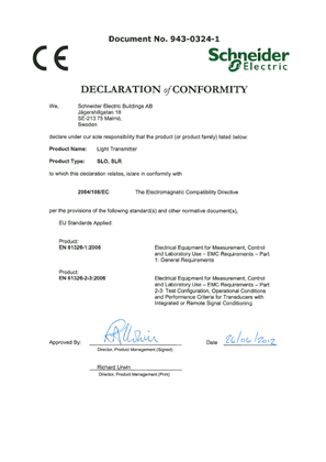 SLO, SLR Light Transmitter Declaration of Conformity