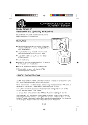 Sensors - installation and operating instructions for movement sensor light, 98VH110