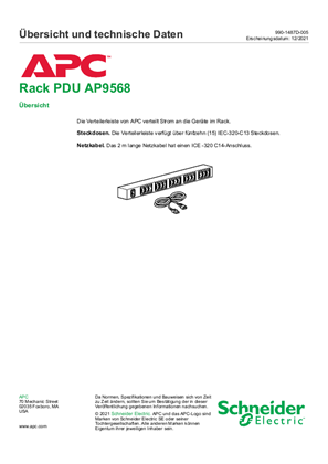 Rack PDU AP9568 Übersicht und technische Daten