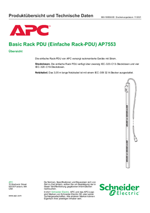 Basic Rack PDU (Einfache Rack-PDU) AP7553 Produktübersicht und Technische Daten