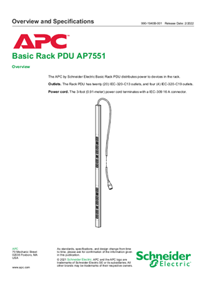 Basic Rack PDU AP7551 (Sheet)