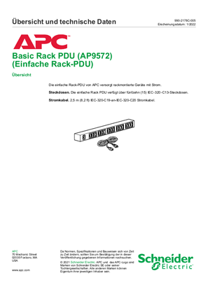 Basic Rack PDU (AP9572) – Übersicht und technische Daten