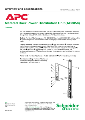 Metered Rack PDU AP8858 Overview and Specifications