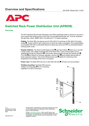 Switched Rack PDU AP8959 Overview and Specifications