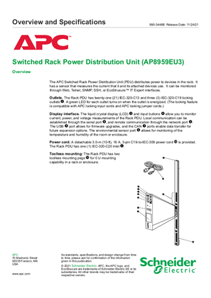Schaltbare Ausgangsverteilung (PDU) für Rack-Einbau (AP8959EU3) Übersicht und technische Daten
