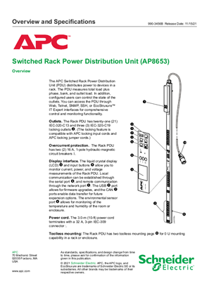 Switched Rack Verteilerleiste (PDU) (AP8653) - Produktübersicht und Technische Daten