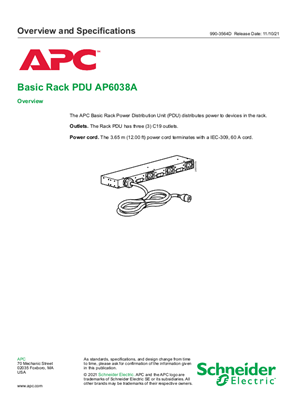 Basic Rack Power Distribution Unit AP6038A Overview Sheet
