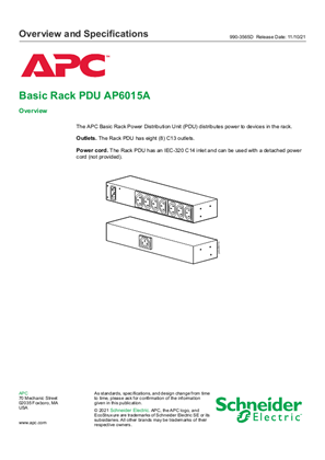 Unité de distribution de l'alimentation de base (PDU) à monter en rack AP6015A Présentation