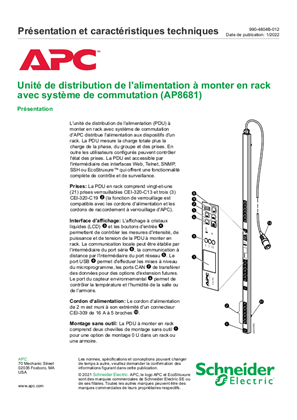 Unité de distribution de l'alimentation à monter en rack avec système de commutation (AP8681) Présentation et caractéristiques techniques