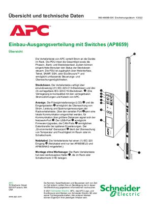 Einbau-Ausgangsverteilung mit Switches (AP8659) Übersicht und technische Daten