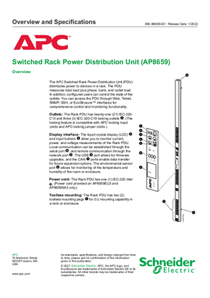 Overview and Specifications, Metered-by-Outlet with Switching Rack PDU (AP8659)