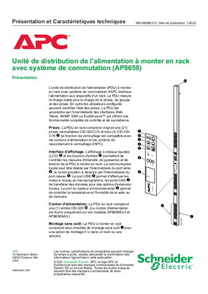Unité de distribution de l'alimentation à monter en rack avec système de commutation (AP8659) Présentation et caractéristiques techniques