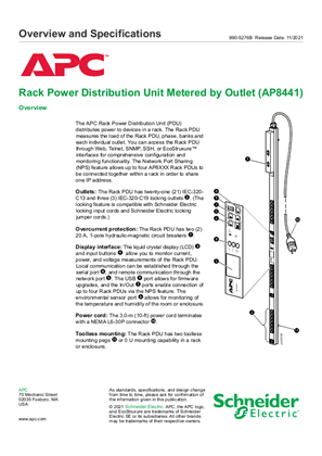 Metered Rack Power Distribution Unit (AP8441) Overview and Specifications
