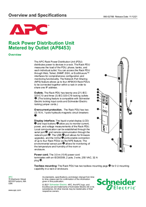 Unità di distribuzione dell’alimentazione inrack misurata per uscita (AP8453) Panoramica e specifiche