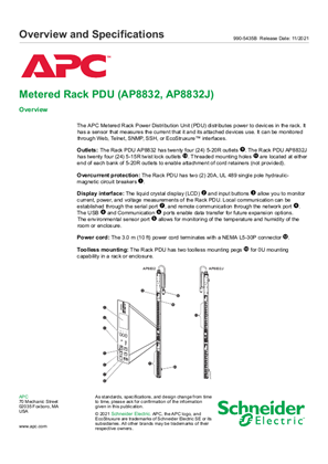 Rack PDU AP8832, AP8832J Overview and Specifications
