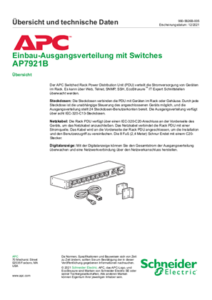 Einbau-Ausgangsverteilung mit Switches AP7921B Übersicht und technische Daten
