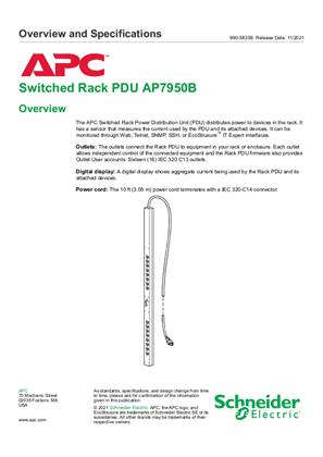 Switched Rack PDU AP7950B Overview and Specifications