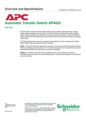 Automatic Transfer Switch AP4423 Overview and Specifications