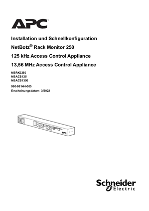 NetBotz Rack Monitor 250, Installations- und Schnellkonfigurationshandbuch