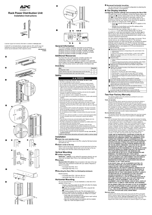 Installation Sheet Rack PDU AP7XXXB Series