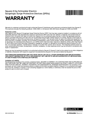 Warranty: Square D by Schneider Electric Surgelogic Surge Protective Devices (SPDs)
