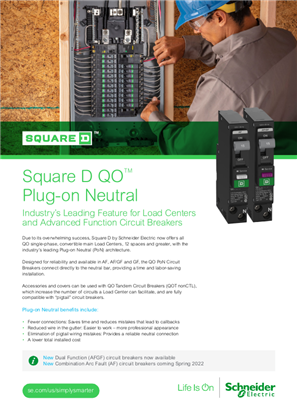 Square D QO Plug-on Neutral for Load Centers and Advanced Function Circuit Breakers