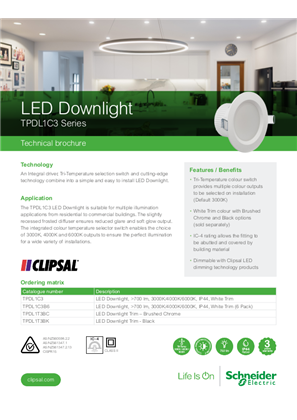 Clipsal, Downlights Technical Catalogue - TPDL1C3 series