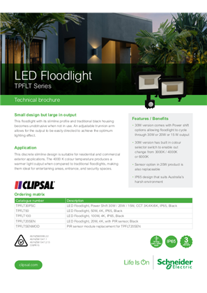 Clipsal, Floodlight Technical Catalogue - TPFLT series