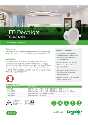 PDL, Downlights Technical Catalogue - TPDL1C3 series