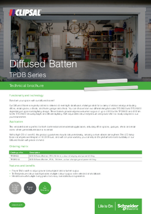 Clipsal Lighting Range, TPDB Diffused Batten LMA Leaflet
