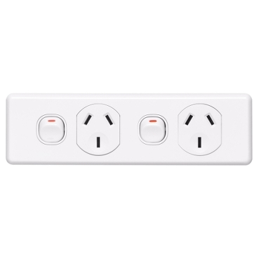 Clipsal C2000 Series Twin Switch Socket Outlet Classic, 250V, 10A, Skirt Mount