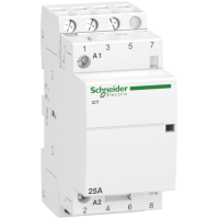  A9C20833 A9C20833 25 A 3 NO iCT kontaktor modularni 230 V Acti9 iCT je modularni kontaktor. Radi se o 3P uređaju za daljinsko upravljanje sa 3 normalno otvorena kontakta. Nazivna struja je 25A za AC-7a i 8.5A za AC-7b. Ue nazivni radni napon je 400VAC. Upravljački napon je 220VAC do 240VAC. Uređaj se može koristiti za upravljačka kola. Kompatibilan je sa pomoćnim priborom Acti9 uređaja za upravljanje osvetljenjem, grejanjem i ventilacijom. Ovaj uređaj se može koristiti kao daljinski prekidač osvetljenja, malih motora (ventilatora, mešača) ili za primenu u HVAC sistemima. Proizvod je usklađen sa IEC/EN 61095 standardom. Električna izdržljivost ide do 100000 ciklusa za AC-7A ili AC-1, 30000 ciklusa za AC-7C, AC-7B, AC-3, AC-5A ili AC-5B. Maksimalni broj prekidačkih operacija je 6 u minuti. Ui nazivni napon izolacije je 500VAC. Uimp nazivni podnosivi impulsni napon je 4kV. Stepen zaprljanosti je 2. Ugrađuje se na DIN šinu. Å irina proizvoda je 4 modula od 9mm. Boja proizvoda je bela (RAL 9003). Dimenzije su (Å ) 81mm x (V) 36m 