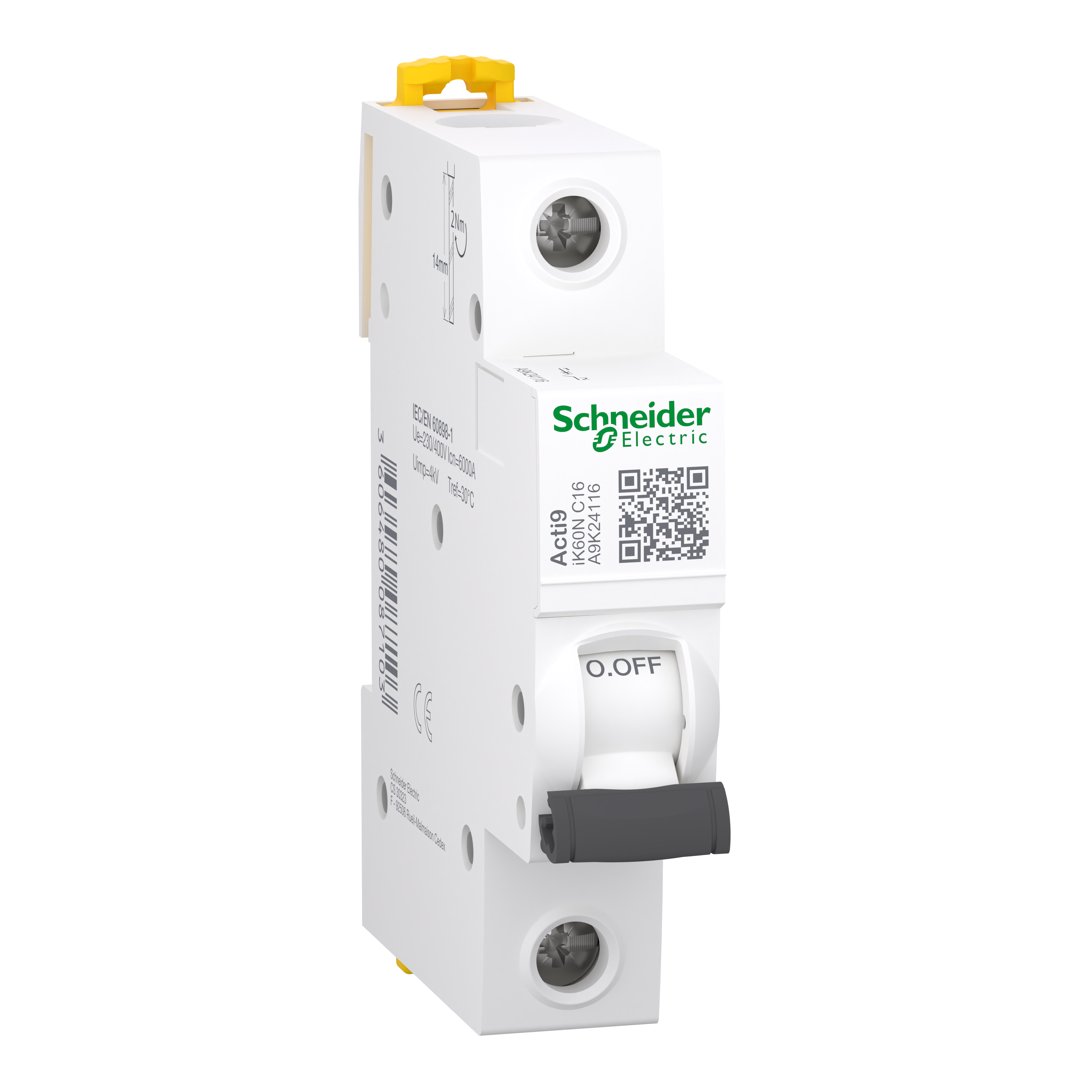 Miniature circuit breaker (MCB), Acti9 iK60N, 1P, 16A, C curve, 6000A (IEC/EN 60898-1)