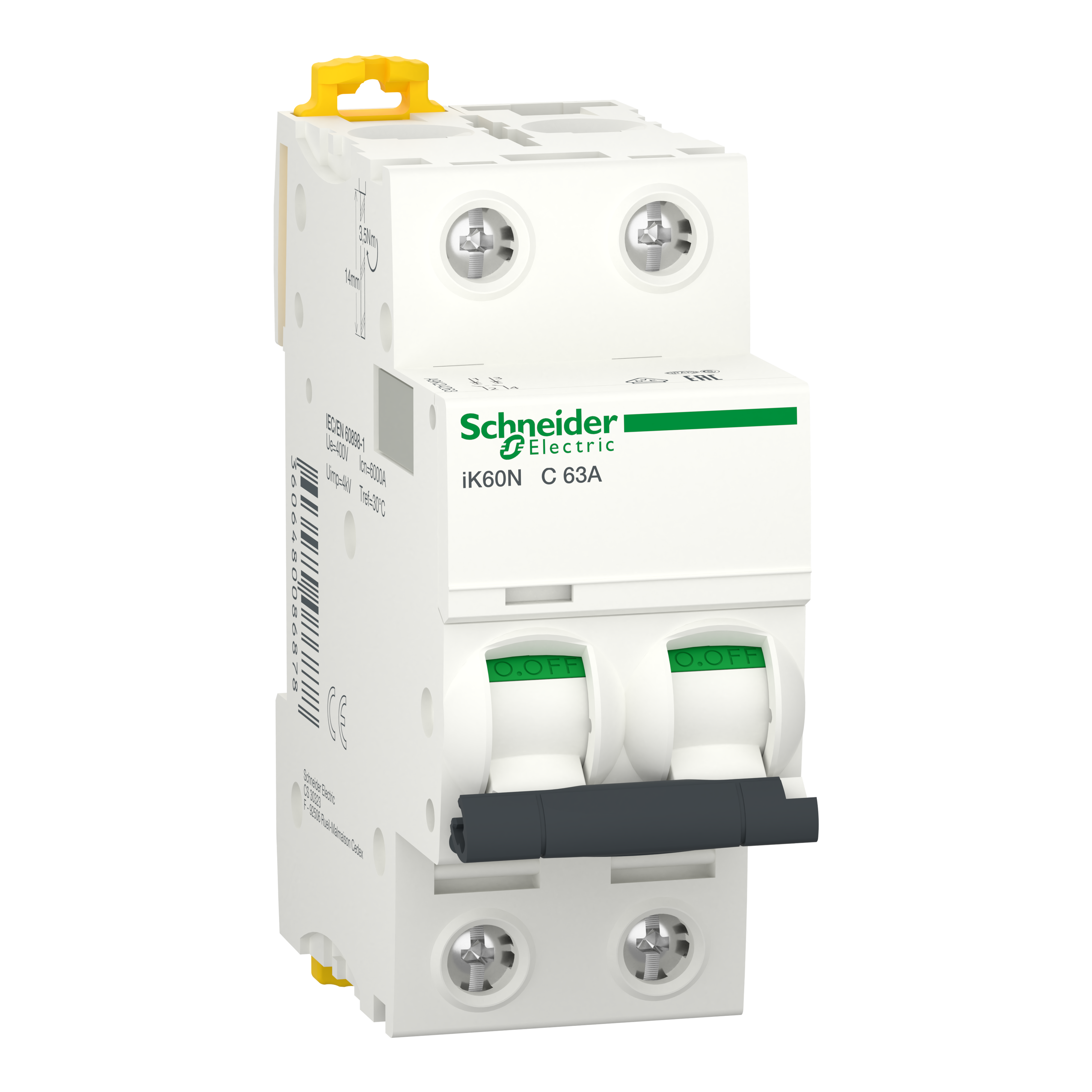 Miniature circuit breaker (MCB), Acti9 iK60N, 2P, 63A, C curve, 6000A (IEC/EN 60898-1)