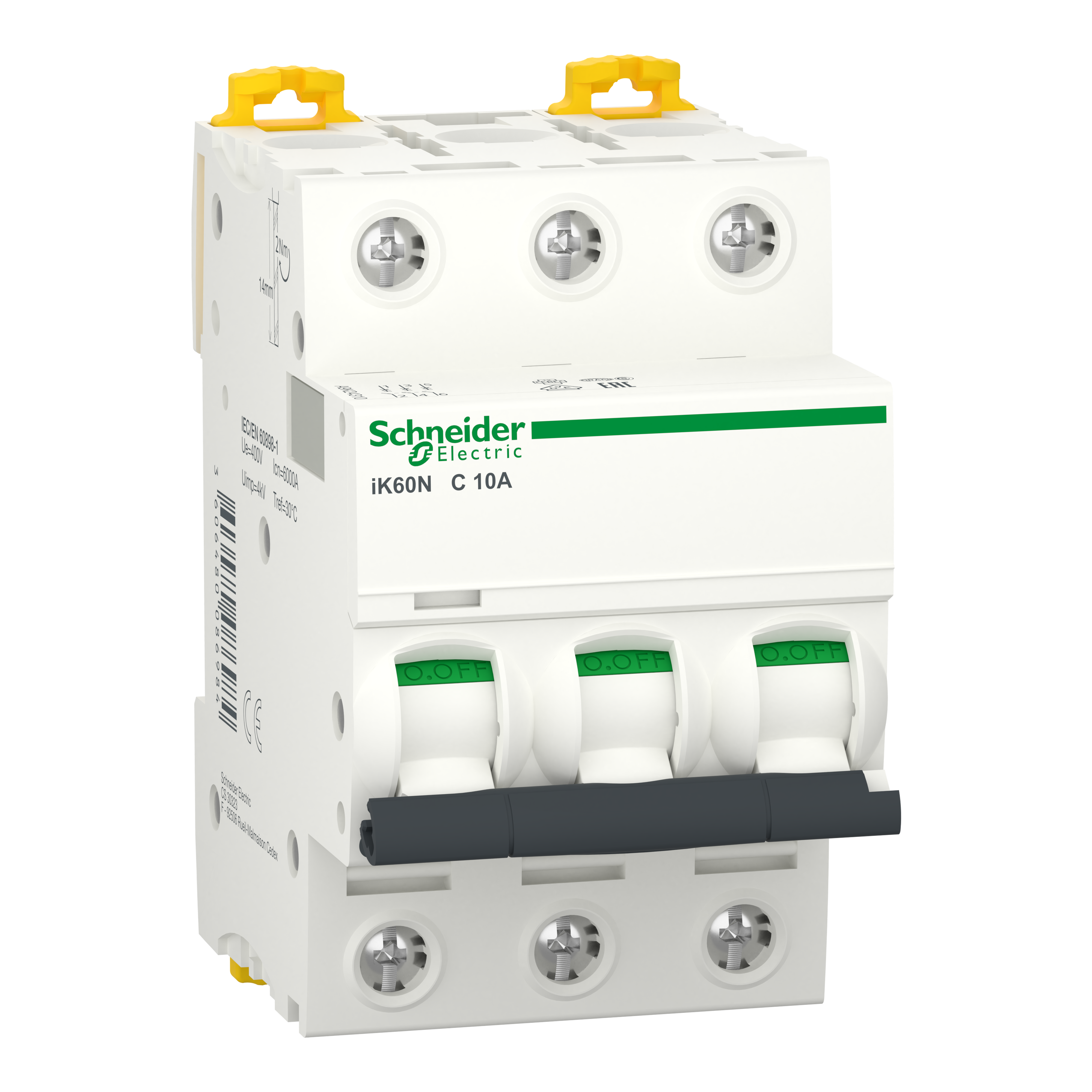 Miniature circuit breaker (MCB), Acti9 iK60N, 3P, 10A, C curve, 6000A (IEC/EN 60898-1)