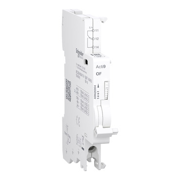 Acti9, Auxiliary Contact, OF, 1 C/O, 100mA To 6A, 24VAC To 415VAC, 24VDC To 130VDC, Bottom Connection