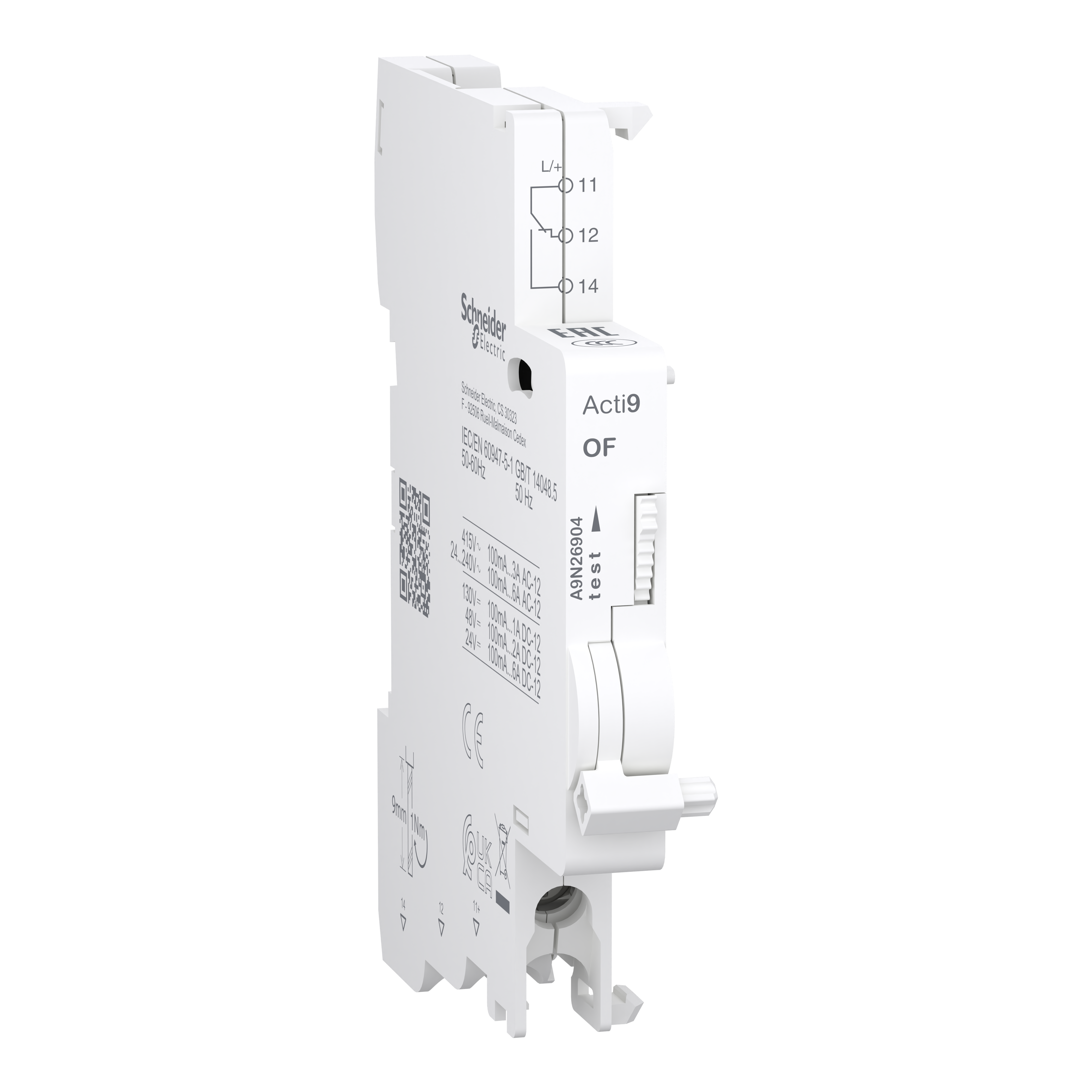 Acti9 A9N OF auxiliary contact - bottom wiring 0.1-6A AC/DC