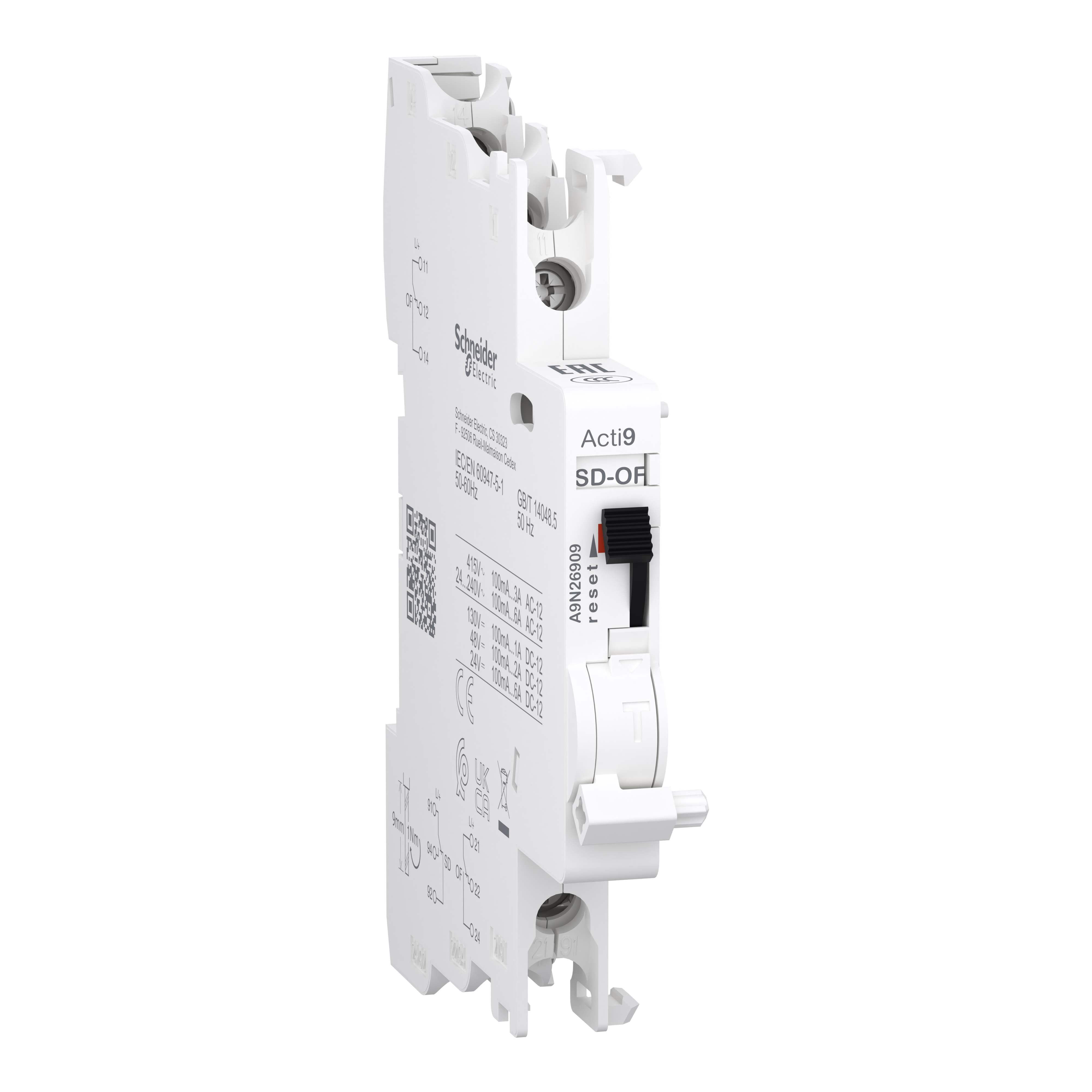 Acti9 A9N OF/SD+OF auxiliary contact - top & bottom wiring 0.1-6A AC/DC