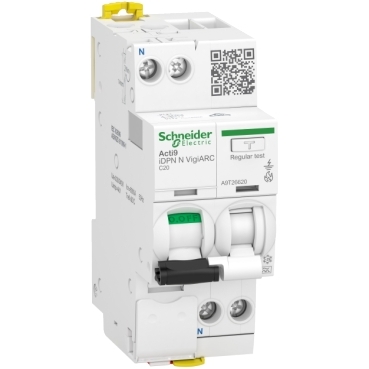 Acti9, Arc Fault Detection Circuit Breaker, IDPN N VigiARC C 20A 6000A 30mA Type A 20A