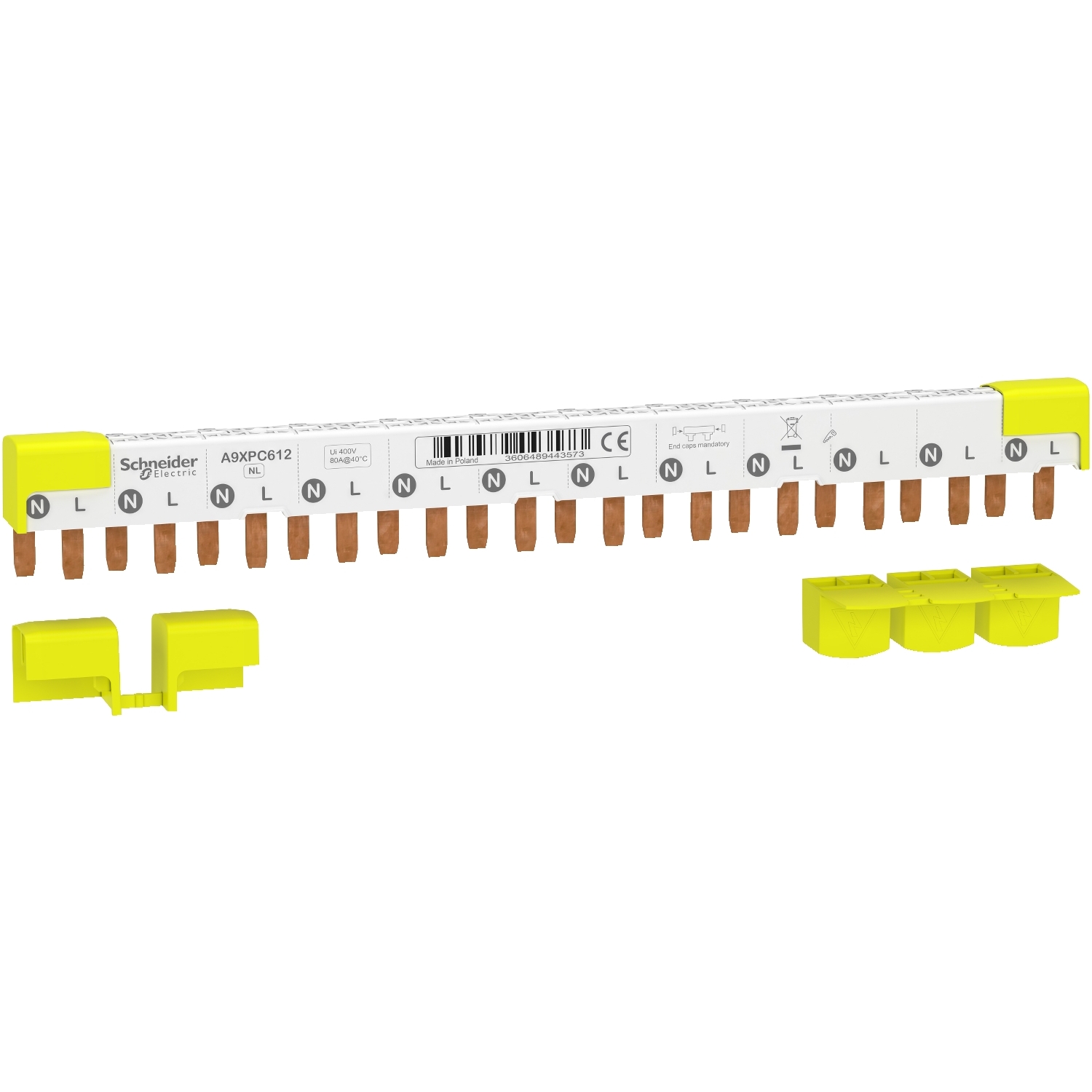 comb busbar, Acti9, 1L+N, 9 mm pitch, 12 modules, 80 A