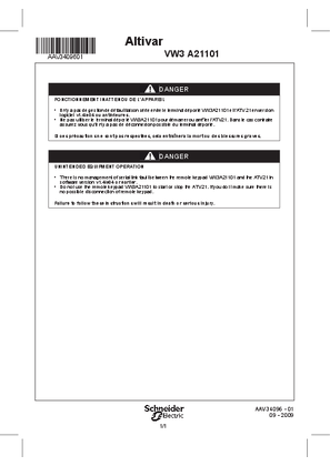 Instruction Sheet ATV21 Warning remote display
