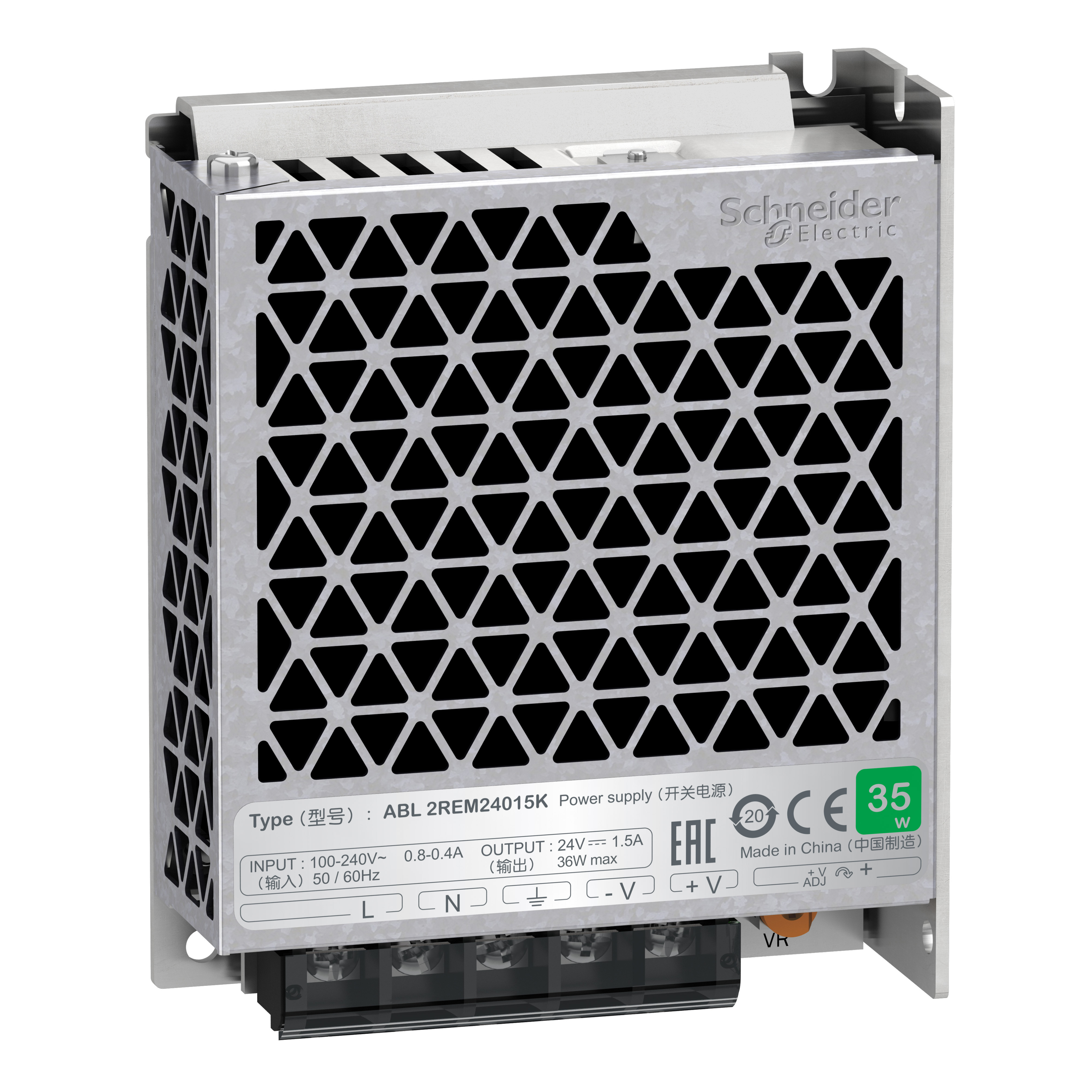 single phase power supply, 100...240V input, 24V DC output, 36W, 1,5A