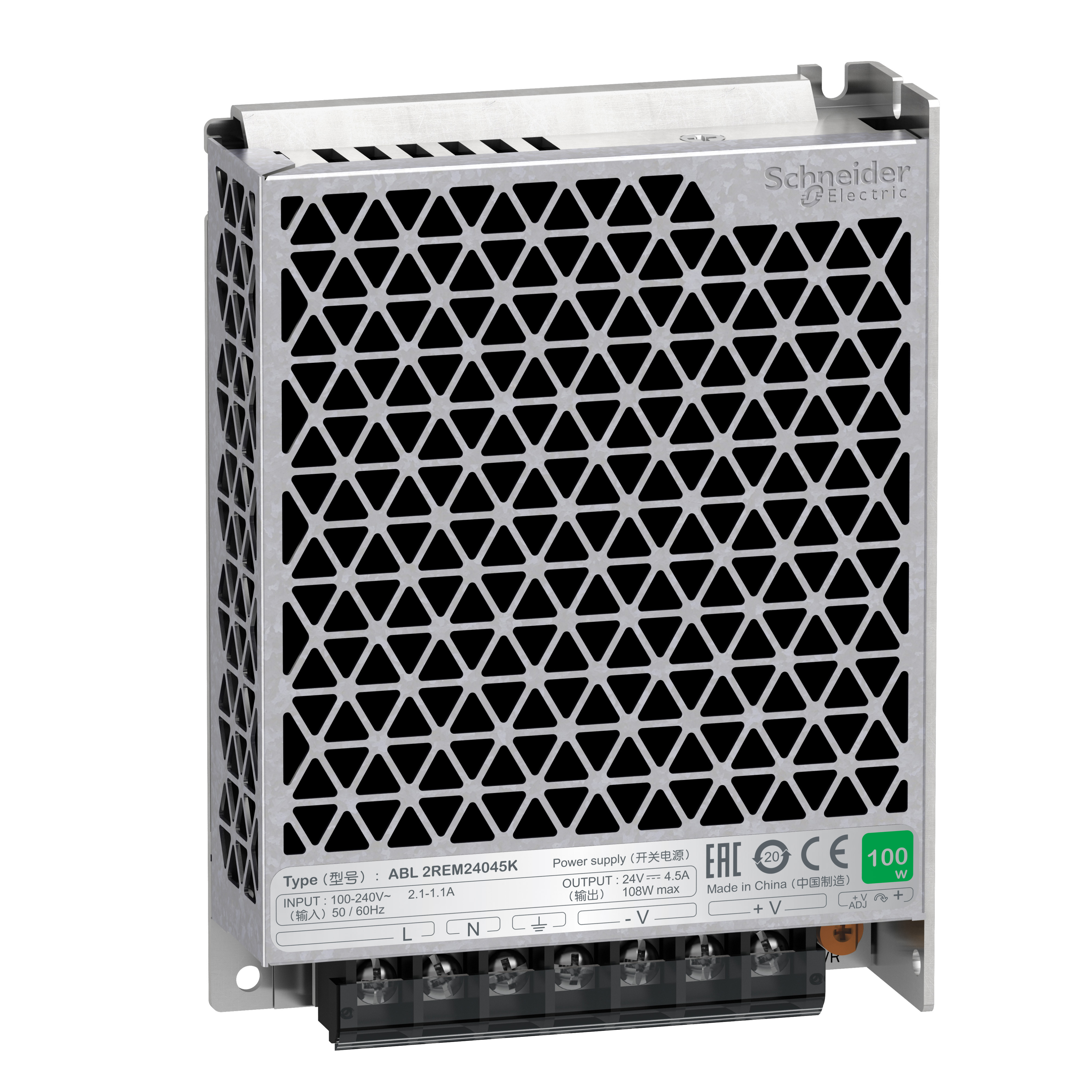 single phase power supply, 100...240V input, 24V DC output, 108W, 4,5A