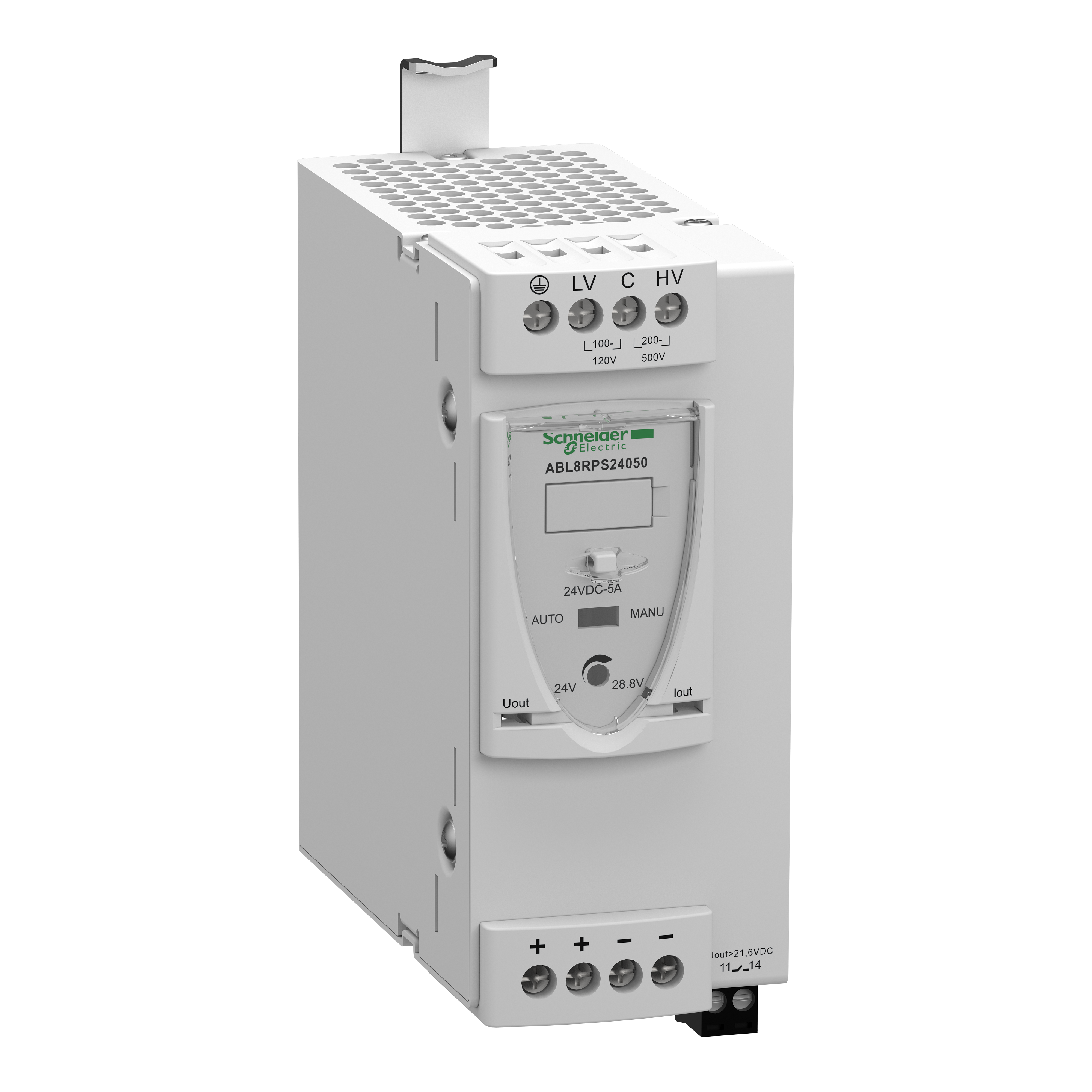 Regulated switch power supply, modicon power supply, 1 or 2 phase, 100 to 500V, 24V, 5A