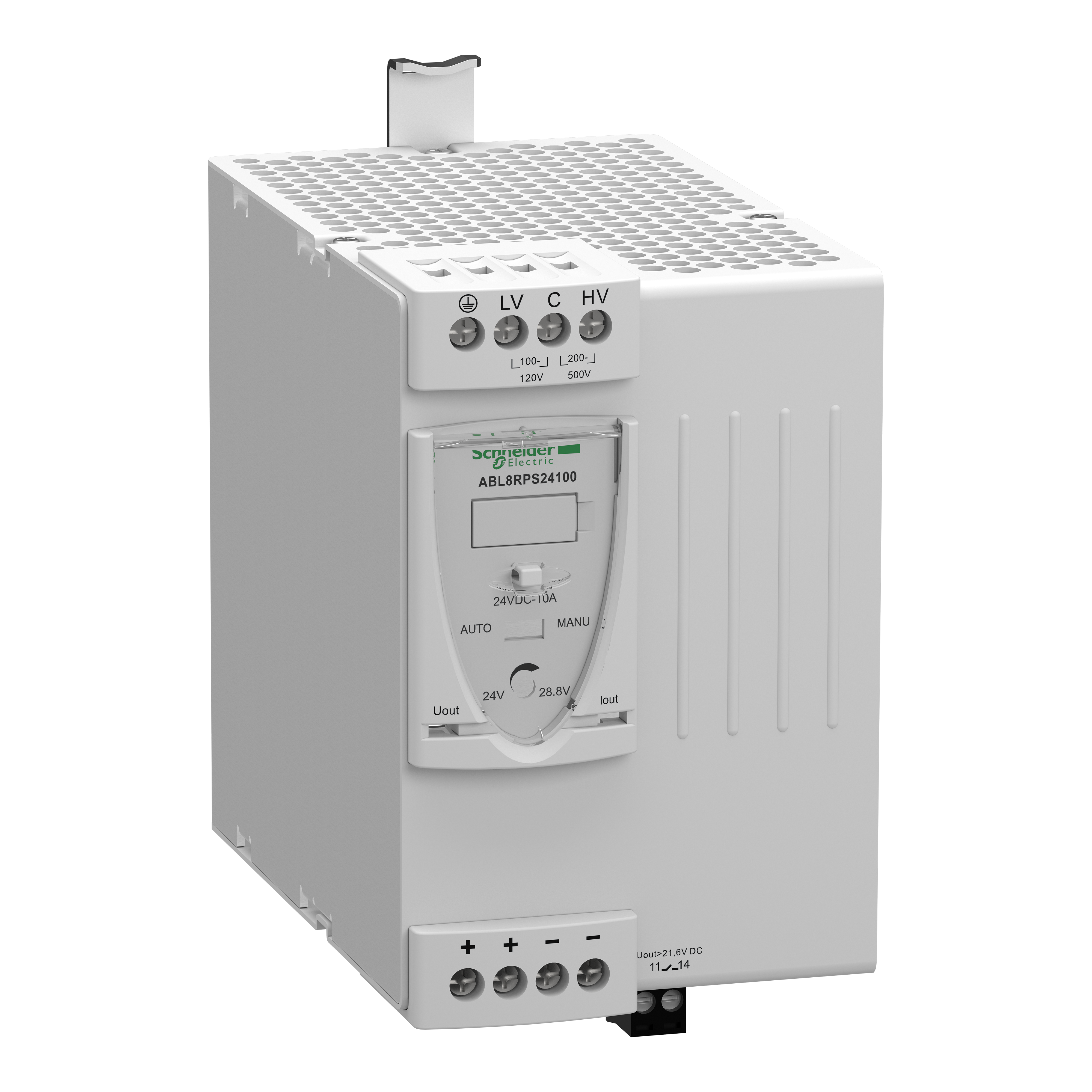 Regulated switch power supply, modicon power supply, 1 or 2 phase, 100 to 500V, 24V, 10A