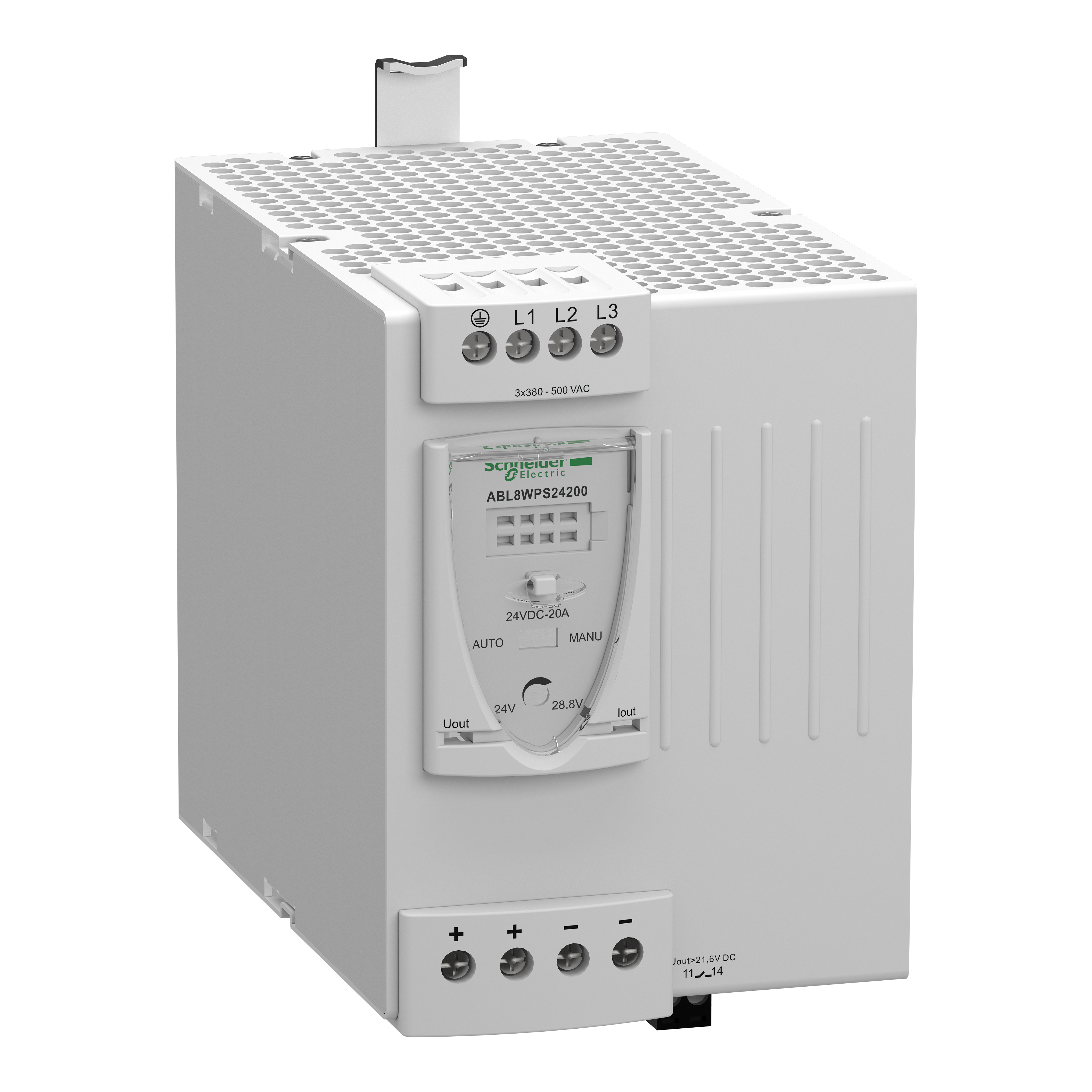 Regulated switch power supply, modicon power supply, 3 phases, 380 to 500V AC, 24V, 20A